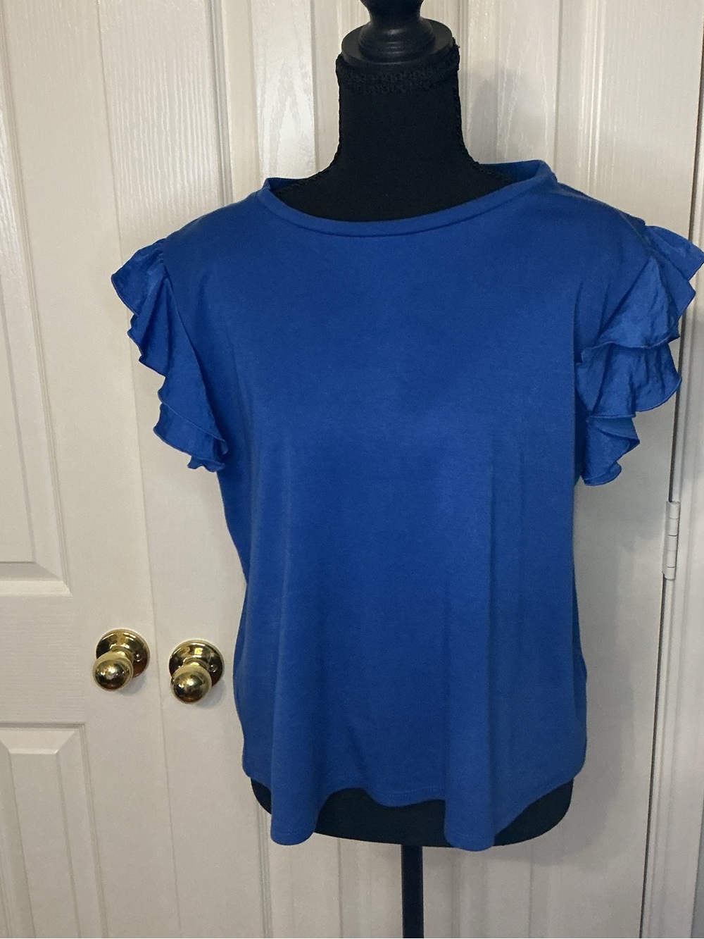 Vince Camuto Ruffle Sleeve Crewneck Top - Royal Blue Sz M